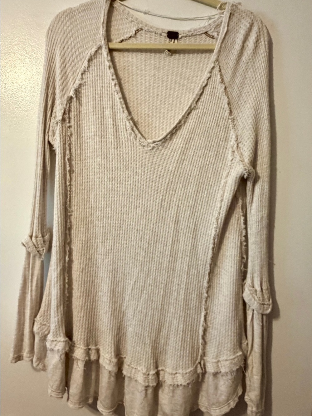 4/$25 We The Free Cream Waffle Knit V-Neck Tunic